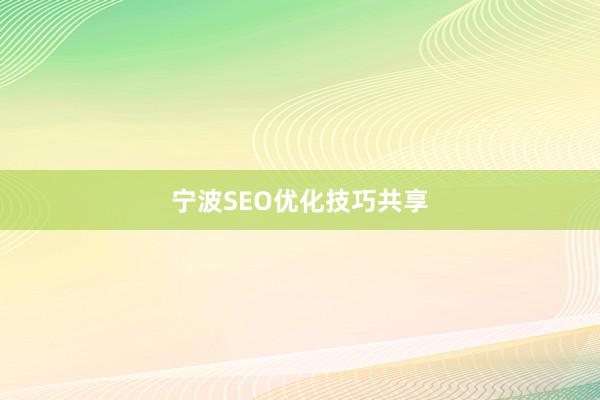 宁波SEO优化技巧共享
